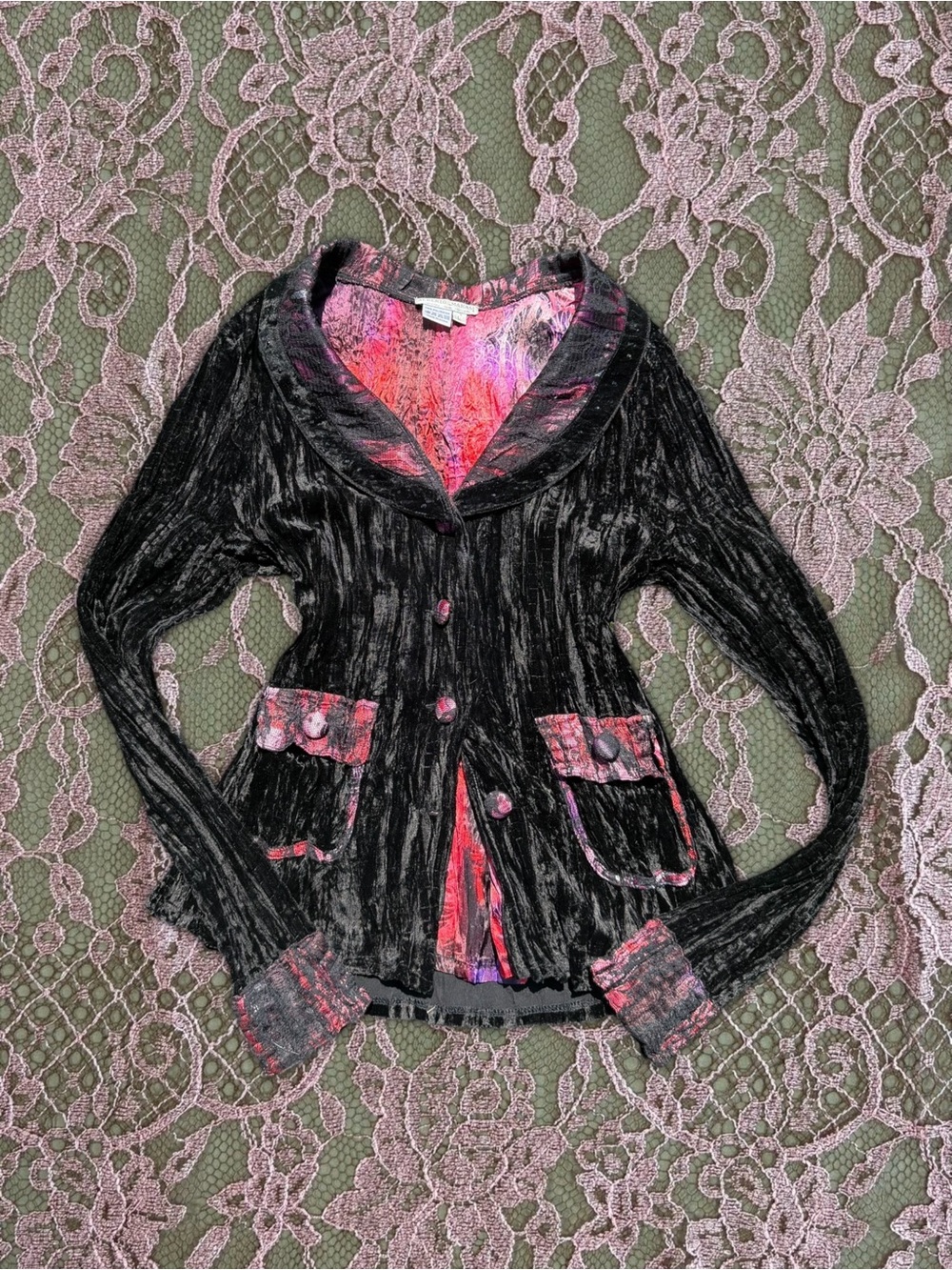 90s vintage Alberto Makali whimsygoth black crushed velvet beaded blazer - Picture 3 of 13